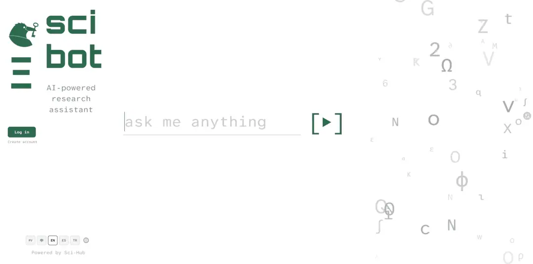 Screenshot of the Sci Bot homepage with the search box