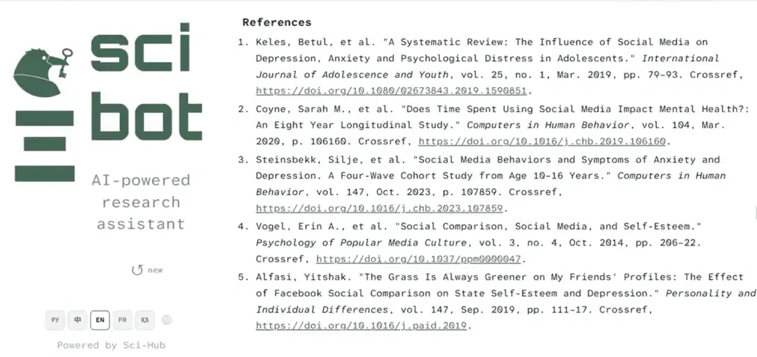 Example of a simple research question typed into Sci Bot
